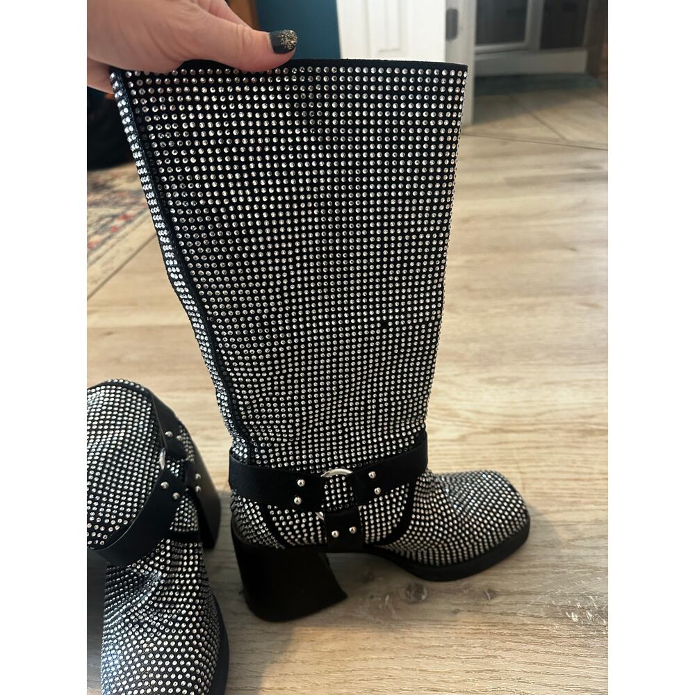 AZALEA WANG BRONSON BLACK RHINESTONE EMBELLISHED BOOT size 6 - Picture 6 of 10